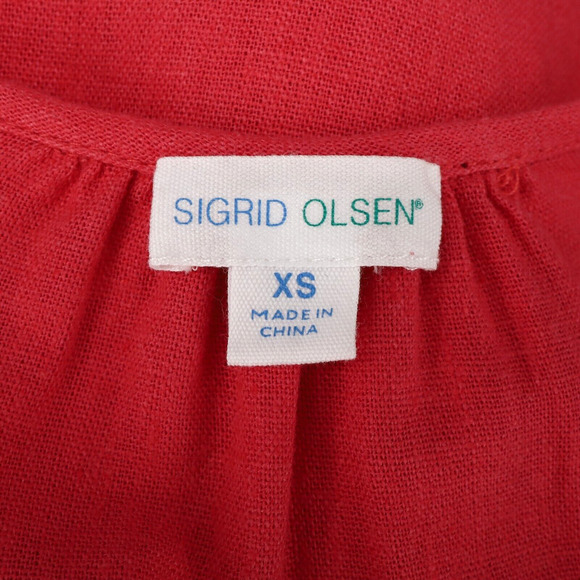 Sigrid Olsen Dress Womens XS Red Linen Blend Lace Hem Shift Pullover Beach - Picture 3 of 12
